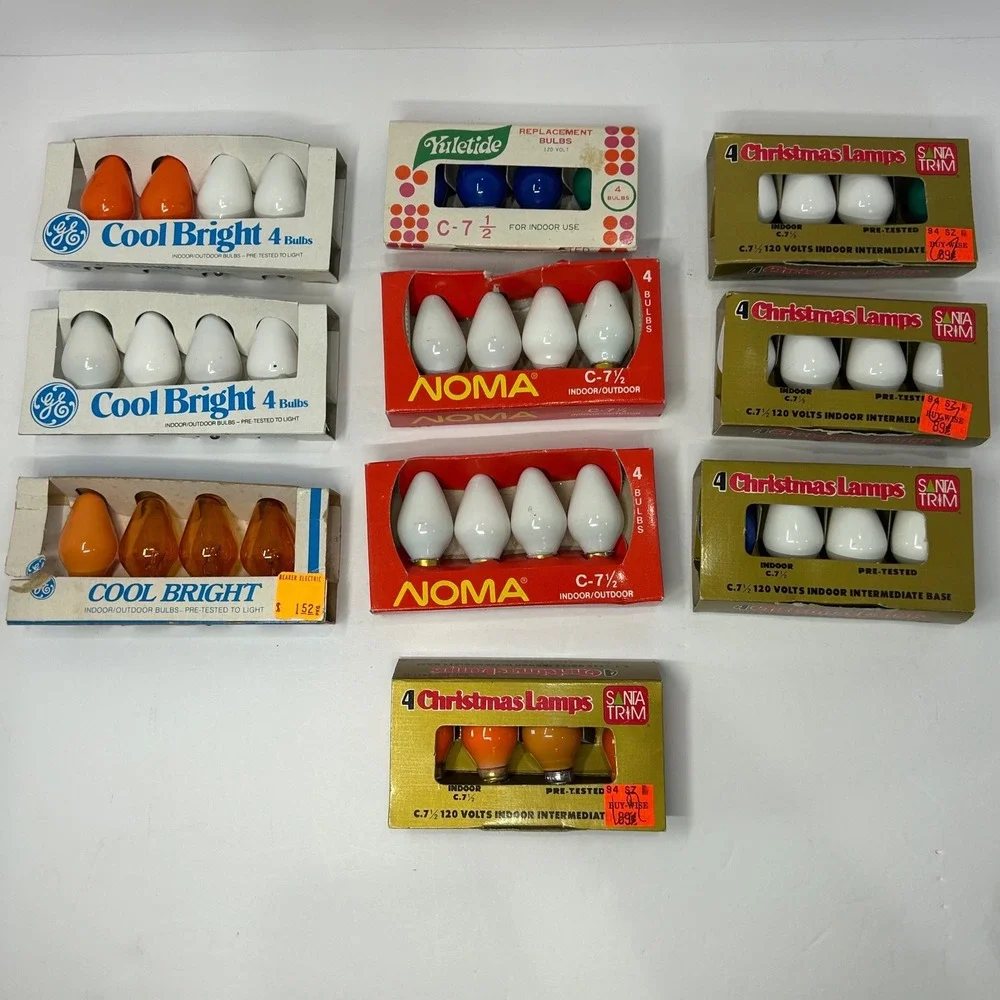 Vintage‎ GE NOMA Santa Trim C7 Christmas Light Bulbs Lot White Orange Untested
